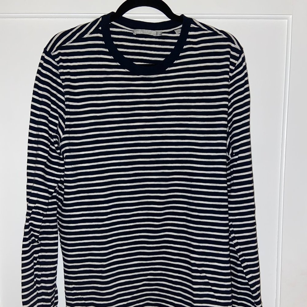 Vince Men's Blue & White Stripe Crewneck Sweater